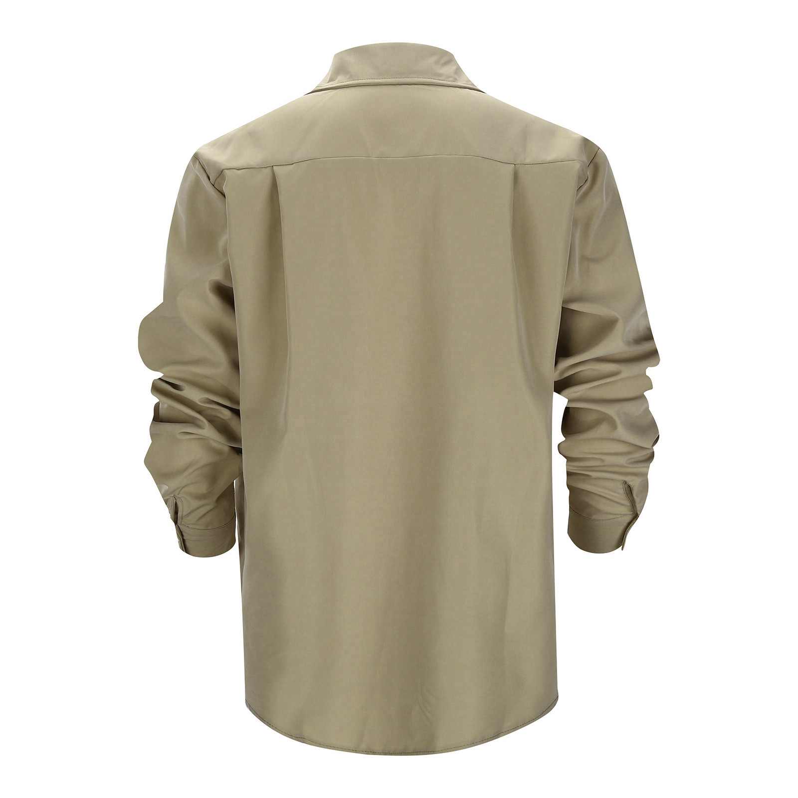 thumbnail image 3 of Camisa informal de manga larga con botones y color liso para hombre: prenda cómoda y moderna para el trabajo o las vacaciones, de poliéster y algodón, tallas S-XXXL., 3 of 8